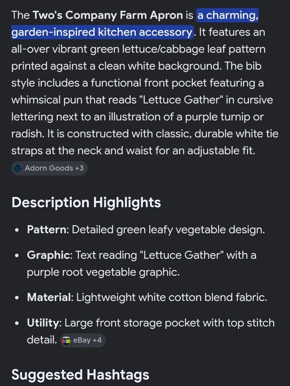 White Garden Inspired Kitchen Apron with Green Lettuce Print - 